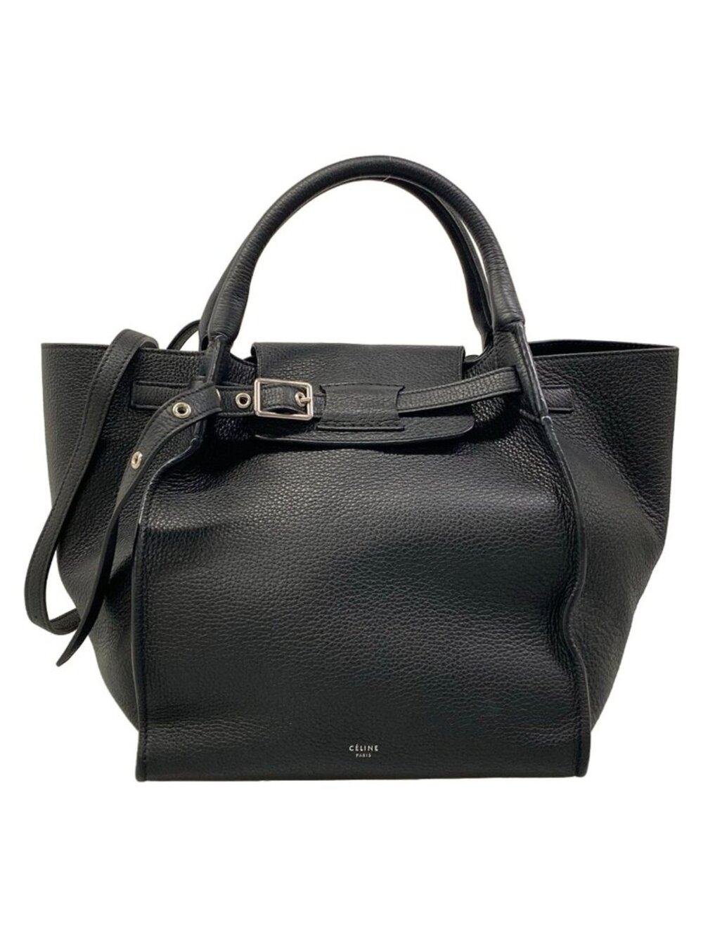 Celine Tote Big Small with Long Strap Black 2-Way Leather